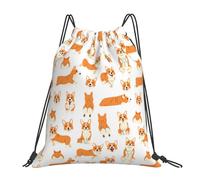 YOFIEN Corgi in Action, nahtloses Muster, wasserabweisender Rucksack mit Kordelzug, für Damen und Herren, Sport- und Fitnessstudio-Sackpack