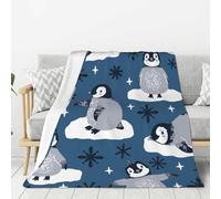 YOFIEN Couverture en Flanelle Super Douce avec de Mignons Pingouins et des Flocons de Neige, épaisse et Confortable, pour canapé, 80" x 60"