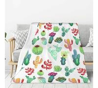 YOFIEN Couverture en Flanelle Super Douce et Confortable, Motif Cactus et Plantes succulentes, Motif Aquarelle, 203 x 152 cm