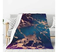 YOFIEN Couverture en Flanelle Ultra Douce et épaisse, Motif marbre de Luxe, Violet foncé et Bleu Sarcelle avec de l'or, Confortable et Douillet, 203 x 152 cm