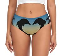 YOFIEN Culotte pour Femme en Forme de cœur sautant avec Deux Dauphins, sous-vêtement de Maintien, Confortable et Doux.
