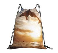 YOFIEN Delfin springt aus glänzendem Wasser, wasserfester Rucksack mit Kordelzug, für Damen und Herren, Sport- und Fitnessstudio-Sackpack