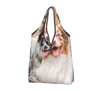 YOFIEN Deux sacs cabas pliables et réutilisables de grande capacité, inspirés des Bergers Australiens et Border Collies.