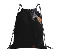 YOFIEN Dobermann-Pinscher, Haustiere, Hunde, schwarze Hunde, Dobermann, wasserabweisender Rucksack mit Kordelzug, für Damen und Herren, Sport- und Fitnessstudio-Sackpack