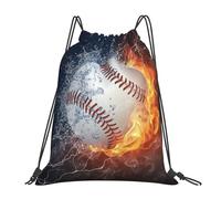 YOFIEN Ein Bild eines Baseballs in Wasser und Feuerwasser-Rucksack mit Kordelzug, widerstandsfähige Einkaufstasche für Damen und Herren, Sport- und Fitnessstudio-Sackpack