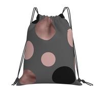 YOFIEN Eleganter Kunst-Rucksack mit Roségold, Blush Pink und schwarzen Kreisen, wasserabweisend, Kordelzug, für Damen und Herren, Sport- und Fitnessstudio-Sackpack