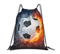 YOFIEN Fußball im Wasser und Feuer, wasserfester Rucksack mit Kordelzug, widerstandsfähige Einkaufstasche für Damen und Herren, Sport- und Fitnessstudio-Sackpack
