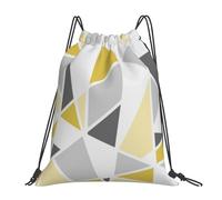 YOFIEN Geometrisches Muster in Gelb und Grau, wasserabweisender Rucksack mit Kordelzug, widerstandsfähige Einkaufstasche für Damen und Herren, Sport- und Fitnessstudio-Sackpack