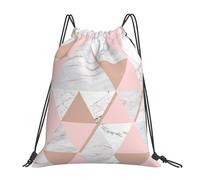 YOFIEN Grauer und rosafarbener, roségoldfarbener Marmor-Diamant-Rucksack mit Kordelzug, wasserabweisend, für Damen und Herren, Sport- und Fitnessstudio-Sackpack