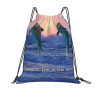 YOFIEN Großer Tümmler bei Sonnenaufgang, Wasser-Rucksack mit Kordelzug, widerstandsfähige Einkaufstasche für Damen und Herren, Sport- und Fitnessstudio-Sackpack