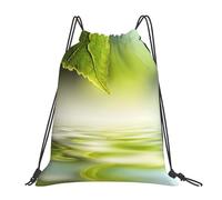YOFIEN Grünes Blatt, das sich im Flusswasser spiegelt, wasserfester Rucksack mit Kordelzug, für Damen und Herren, Sport- und Fitnessstudio-Sackpack
