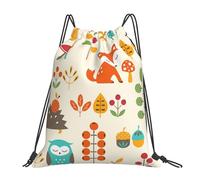 YOFIEN Herbstmuster mit Eule, Fuchs, Eichhörnchen, Vögeln, Tierdruck, wasserabweisender Kordelzug-Rucksack für Damen und Herren, Sport- und Fitnessstudio-Sackpack