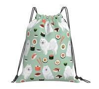 YOFIEN Japanischer Spitz, Sushi, Samoye, Hund, wasserfester Rucksack mit Kordelzug, für Damen und Herren, Sport, Fitnessstudio, Sackpack