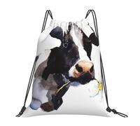 YOFIEN Kuh mit Gänseblümchen-Blume, wasserabweisend, Kordelzug-Rucksack für Damen und Herren, Sport- und Fitnessstudio-Sackpack