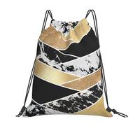 YOFIEN Moderner Rucksack mit gold-schwarz-weißem Glitzer-Marmor und geometrischer Kunst, wasserabweisend, Kordelzug, für Damen und Herren, Sport- und Fitnessstudio-Sackpack