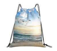 YOFIEN Möwe, Meer, blauer Himmel, weiße Wolken, Wasser, Kordelzug-Rucksack, widerstandsfähige Einkaufstasche für Damen und Herren, Sport, Fitnessstudio, Sackpack