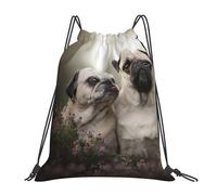YOFIEN Mops-Hunde-Familie, Bokeh, Mutter und Junghunde, Haustiere, wasserabweisender Rucksack mit Kordelzug, für Damen und Herren, Sport- und Fitnessstudio-Sackpack