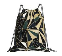 YOFIEN Neuer Art-Deco-Rucksack mit geometrischem Muster, Smaragdgrün und Gold, wasserabweisend, Kordelzug, für Damen und Herren, Sport- und Fitnessstudio-Sackpack