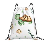 YOFIEN Niedlicher Aquarell-Rucksack mit Meeresschildkröte und Krabbe, Wasser, Kordelzug, widerstandsfähig, für Damen und Herren, Sport, Fitnessstudio, Sackpack