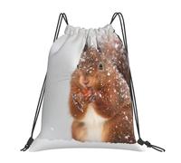 YOFIEN Niedlicher Eichhörnchen-im-Schnee-Druck, wasserabweisender Rucksack mit Kordelzug, für Damen und Herren, Sport- und Fitnessstudio-Sackpack
