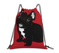 YOFIEN Niedlicher gestromter Frenchie-Welpe, wasserabweisender Rucksack mit Kordelzug, für Damen und Herren, Sport- und Fitnessstudio-Sackpack