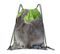YOFIEN Niedlicher grauer Hase Kaninchen Wasserfester Kordelzug-Rucksack für Damen und Herren, Sport- und Fitnessstudio-Sackpack