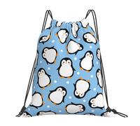 YOFIEN Niedlicher Pinguin-Cartoon-Muster, wasserabweisender Rucksack mit Kordelzug für Damen und Herren, Sport- und Fitnessstudio-Sackpack