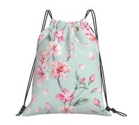 YOFIEN Pink Cherry Flower Teal Spring Water Kordelzug-Rucksack, widerstandsfähig, für Damen und Herren, Sport, Fitnessstudio, Sackpack