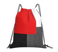 YOFIEN Rot, Grau, Schwarz und Weiß, geometrischer Block, wasserabweisender Rucksack mit Kordelzug, für Damen und Herren, Sport- und Fitnessstudio-Sackpack