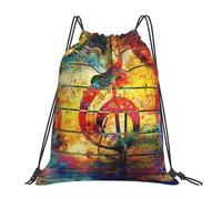 YOFIEN Rucksack mit buntem, wasserabweisendem Kordelzug aus Holz mit Musiknoten-Print für Damen und Herren, Sport- und Fitnessstudio-Sackpack