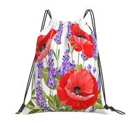 YOFIEN Rucksack mit Kordelzug, Motiv: Lavendel und Mohn, widerstandsfähig, für Damen und Herren, Sport, Fitnessstudio, Sackpack