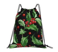 YOFIEN Rucksack mit Kordelzug, Motiv: Merry Christmas Holly Water, widerstandsfähige Einkaufstasche für Damen und Herren, Sport- und Fitnessstudio-Sackpack