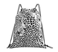 YOFIEN Rucksack mit Leoparden-Tiger-Print, Schwarz-Weiß, wasserabweisend, Kordelzug, für Damen und Herren, Sport- und Fitnessstudio-Sackpack