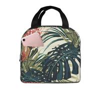 YOFIEN Sac à lunch isotherme épais, réutilisable et étanche, à motif de feuilles de palmier exotiques, de feuilles de jungle tropicales, de rose et de vert. Motifs floraux tropicaux. Réutilisable.