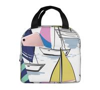 YOFIEN Sac à lunch isotherme épais, réutilisable et étanche, orné de croquis de voiliers dessinés à la main.