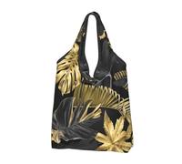 YOFIEN Sac cabas pliable à motif feuilles tropicales noires et dorées, réutilisable et de grande capacité