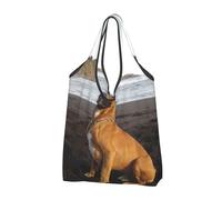 YOFIEN Sac cabas pliable et réutilisable grande capacité avec portrait de boxer marron sur la plage