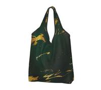 YOFIEN Sac cabas pliable réutilisable grande capacité, vert émeraude profond, tons terre, marbre doré