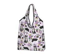 YOFIEN Sac cabas pliable violet à motif floral vintage Border Collie, réutilisable et grande capacité