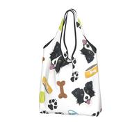 YOFIEN Sac fourre-tout pliable à motif Border Collie souriant, réutilisable et de grande capacité.