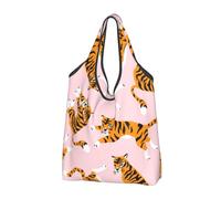 YOFIEN Sac fourre-tout pliable et réutilisable grande capacité avec motif d'animaux de cirque et de tigres mignons sur fond rose