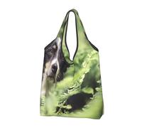 YOFIEN Sac fourre-tout pliable noir et blanc à motif Border Collie, réutilisable et grande capacité.