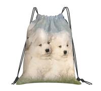 YOFIEN Samojeden-Welpen, weiße Hunde, Familie, kleiner Samojede, wasserfester Rucksack mit Kordelzug, für Damen und Herren, Sport- und Fitnessstudio-Sackpack