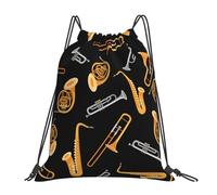 YOFIEN Saxophon Posaune Liebhaber Musik Wasserfester Kordelzug-Rucksack für Damen und Herren, Sport- und Fitnessstudio-Sackpack