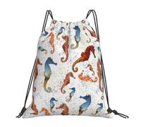 YOFIEN Seepferdchen, Ballett, weiße Tiere, nautische Wasser-Rucksack mit Kordelzug, widerstandsfähige Einkaufstasche für Damen und Herren, Sport- und Fitnessstudio-Sackpack