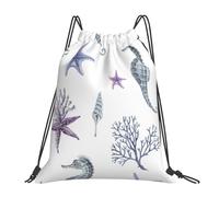 YOFIEN Seepferdchen, Koralle, Seestern, Meer, Sommer, Wasser, Kordelzug-Rucksack, widerstandsfähig, Einkaufstasche für Damen und Herren, Sport, Fitnessstudio, Sackpack