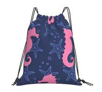 YOFIEN Seepferdchen-Silhouette, Seestern, wasserfester Kordelzug-Rucksack für Damen und Herren, Sport- und Fitnessstudio-Sackpack