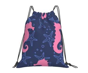 YOFIEN Seepferdchen-Silhouette, Seestern, wasserfester Kordelzug-Rucksack für Damen und Herren, Sport- und Fitnessstudio-Sackpack