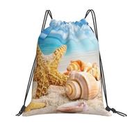 YOFIEN Seestern-Muschel-Ozean-Strand-Wasser-Rucksack mit Kordelzug, widerstandsfähige Einkaufstasche für Damen und Herren, Sport- und Fitnessstudio-Sackpack