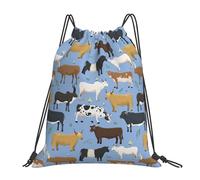 YOFIEN Set mit Bullen und Kühen, Bauernhoftiere, Rinder, Säugetiere, wasserabweisender Rucksack mit Kordelzug, für Damen und Herren, Sport- und Fitnessstudio-Sackpack